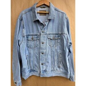 Vintage 90s Haggar Denim Jacket - Light Wash Trucker Jean Jacket - Grunge